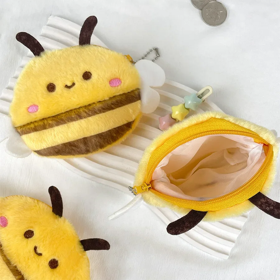 Monedero de felpa con forma de abeja para niños, bolsa para dinero con forma de abeja, muñeco de animal de dibujos animados, colgante, bolsa de almacenamiento de moda, bolsa pequeña, almacenamiento de oficina