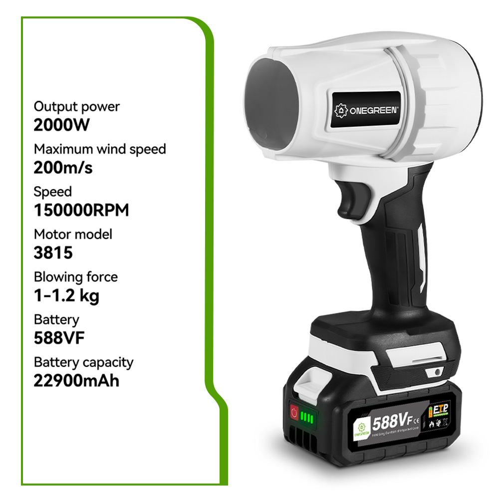 ONEGREEN 2000 W bürstenloser elektrischer Turbogebläse, Strahlventilator, 200 m/s, Handluftgebläse, heftiges Blaswerkzeug für Makita 18 V-Batterie