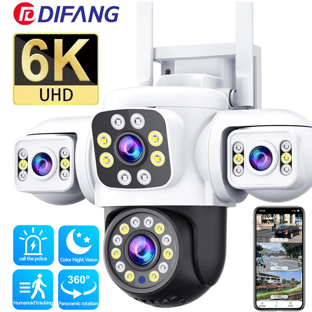 Cámara IP WiFi UHD de 6K y 12MP para exteriores, tres pantallas, tres lentes, tipo humano, detección AI, seguimiento automático, aplicación Securit Yoosee, IP CCTV