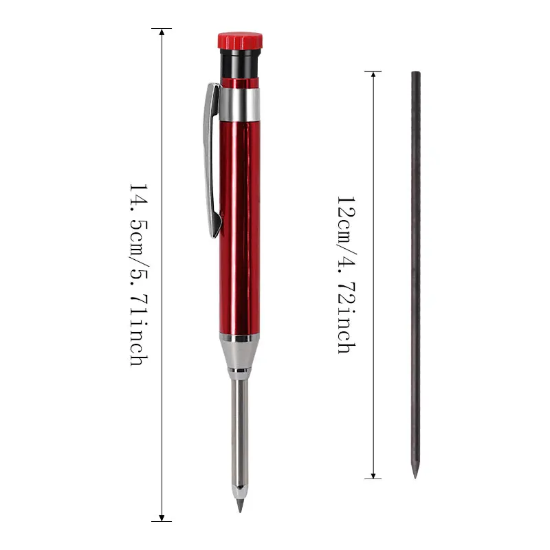 6Colors 2.8mm Metal Solid Carpenter Mechanical Pencil with Sharpener 2B Lead Core Deep Hole Construction Marking Scriber Tool