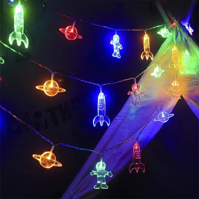 1.5m 10leds Astronaut Rocket Planet Light String Battery Powered LED Galaxy Light for Child Birthday Christmas Party Decor