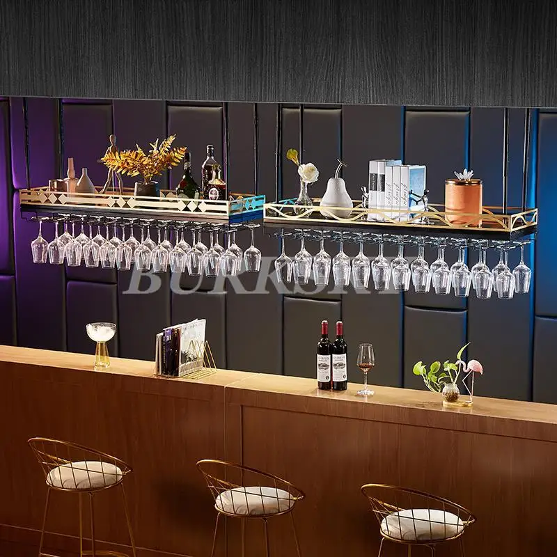 Rack de vidro de vinho de metal de cabeça para baixo teto pendurado taça suporte de copo de vidro cabide armazenamento casa bar pub prateleira de vinho rack