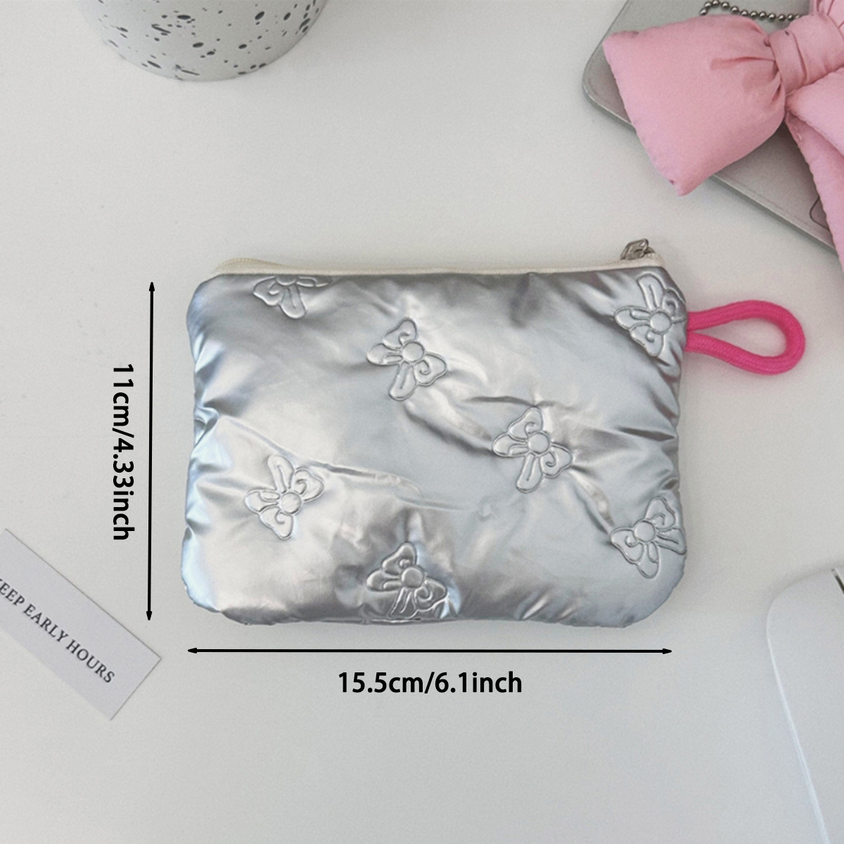 Portamonete con motivo a fiocco Lingge in argento Portamonete in tela piccola Lady Girls Auricolare Portamonete Portamonete Custodia con cerniera