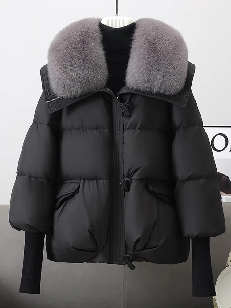 Mulheres casuais jaquetas de pele do falso pescoço topos inverno quente para baixo algodão com zíper casacos coreano solto engrossar manga longa abrigos blusas novo