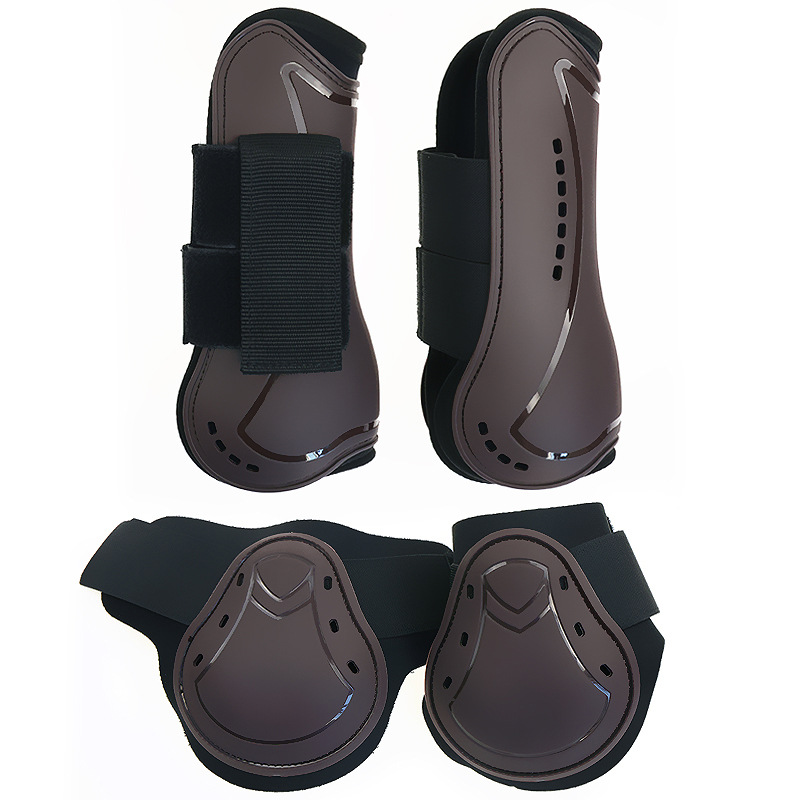 Botas de proteção para pernas de cavalo, botas dianteiras e traseiras ajustáveis, envoltório de concha pu, conjunto de protetores de pernas para mosca de cavalo