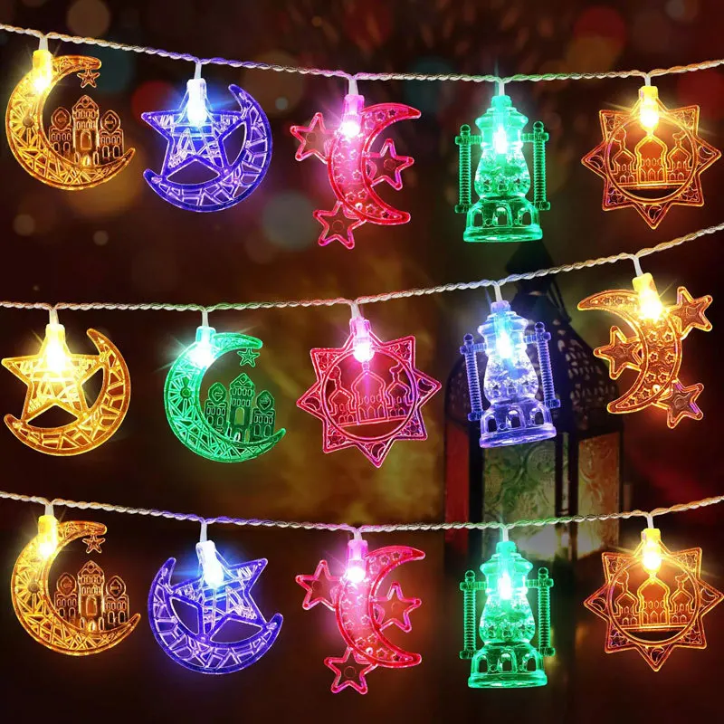 1.5M 10LED Moon Star Ramadan String ไฟ Eid Mubarak ไฟตกแต่งแบตเตอรี่ดําเนินการรอมฎอนตกแต่งมุสลิม LED ไฟ Fairy