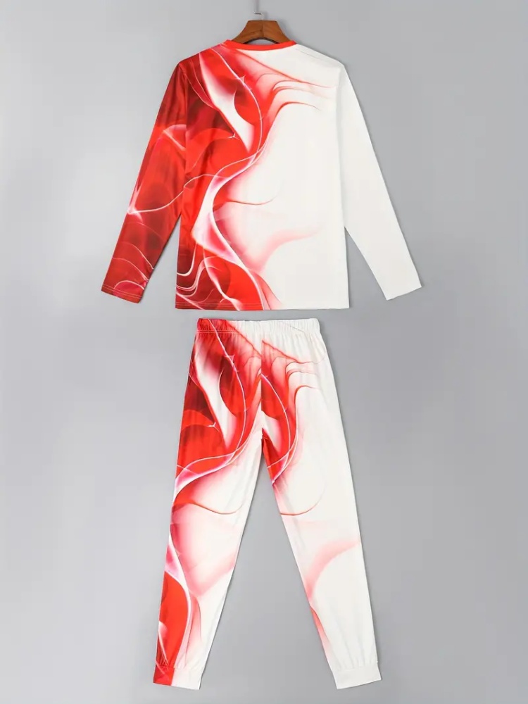 Conjunto de Jersey de manga larga para hombre, camiseta y pantalones de cuello redondo de primavera y otoño con bloqueo de Color 3D de impresión Casual a la moda