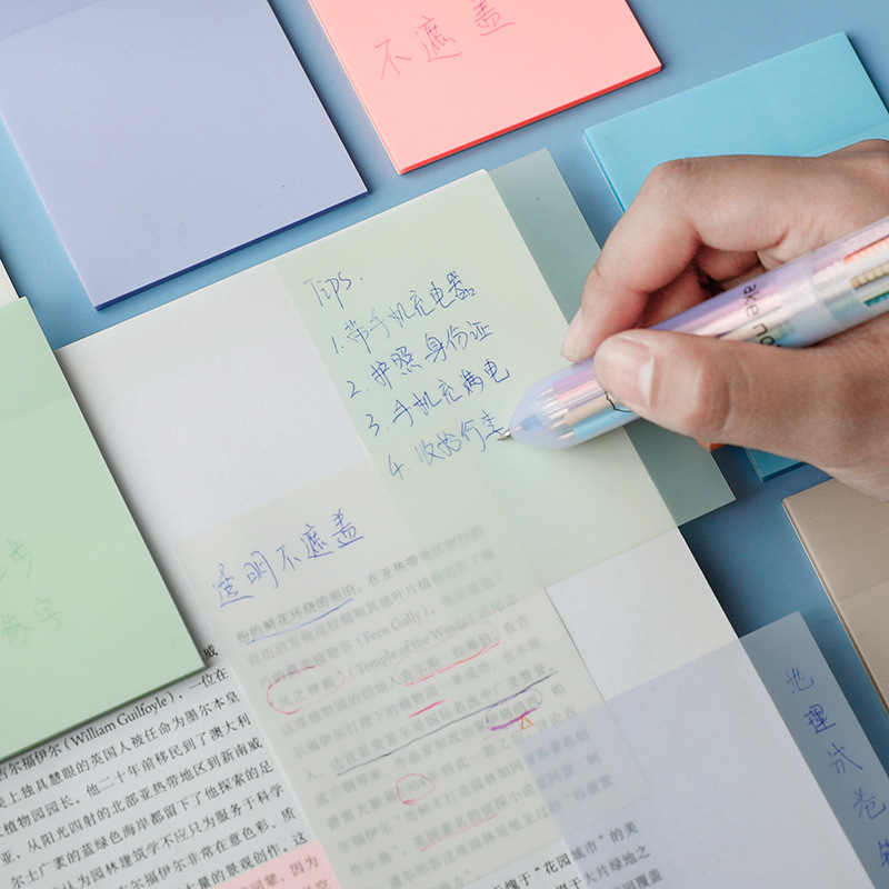 Criativa Transparente PET Sticky Note Pads, Waterproof Posted It Notepads, Papelaria Escolar, Material de Escritório, 50 Folhas