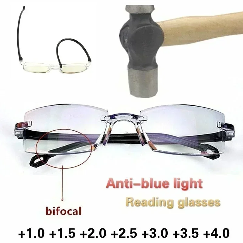 2024 nuevas gafas de lectura sin montura para hombres y mujeres, gafas bifocales antiluz azul con aumento lejano y cercano, gafas para presbicia + 150 + 200