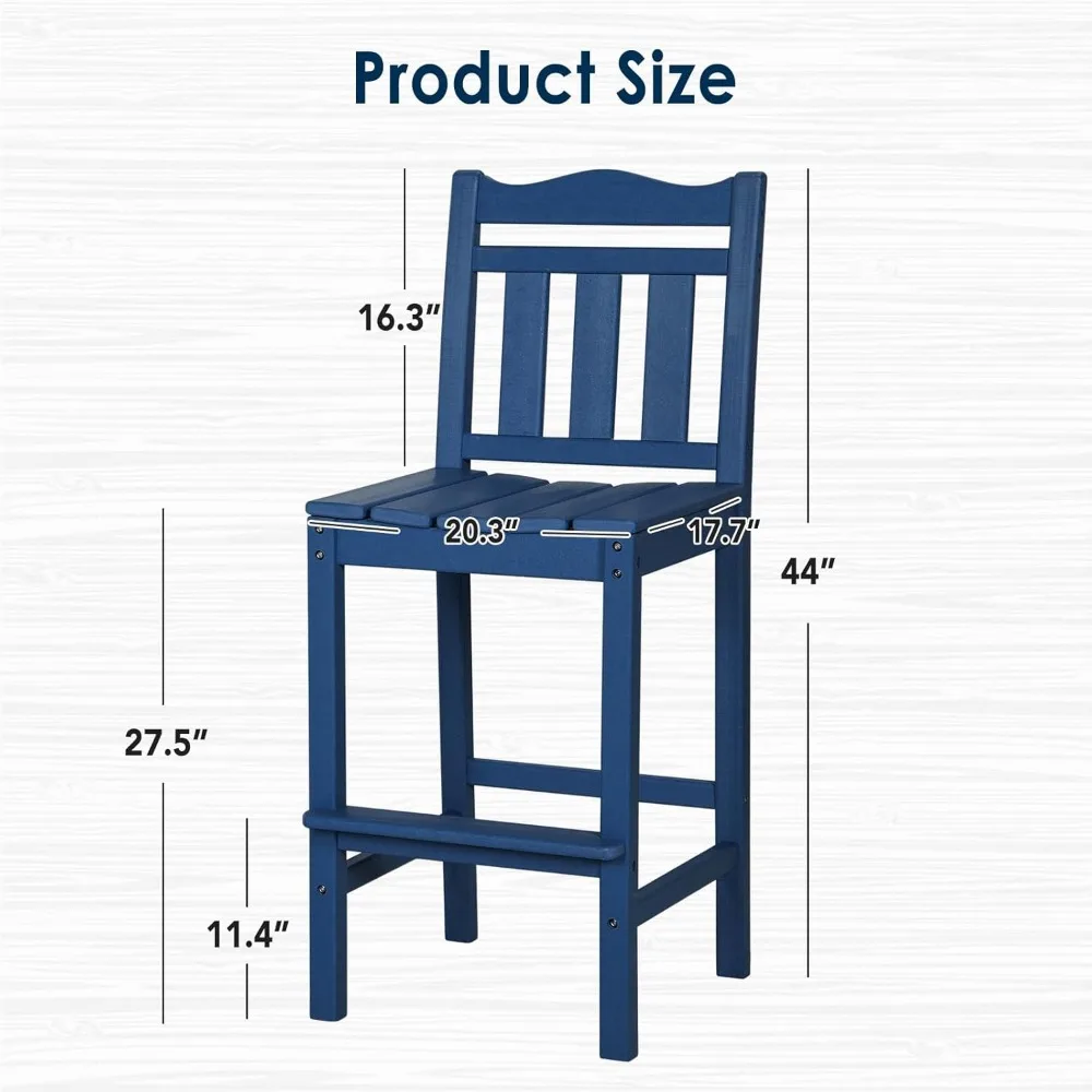 Outdoor Bar Stools Set of 2, HDPE Tall Adirondack Chairs Bar Chairs, Weather Resistance Bar Height Chair for Balcony, Garden, Y