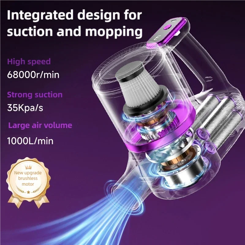 TINSOL 35000PA Cordless Vacuum Cleaner Vacuuming and Mopping All-in-One Vacuum Cleaner Handheld Smart Appliances