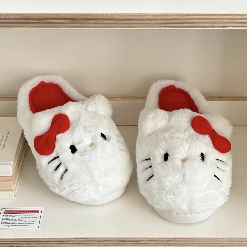 Sanrio Zapatillas de Felpa Hello Kitty Kawaii lindo estudiante Otoño Invierno dormitorio suave acolchado felpa dormitorio Aldult zapatos niñas Navidad
