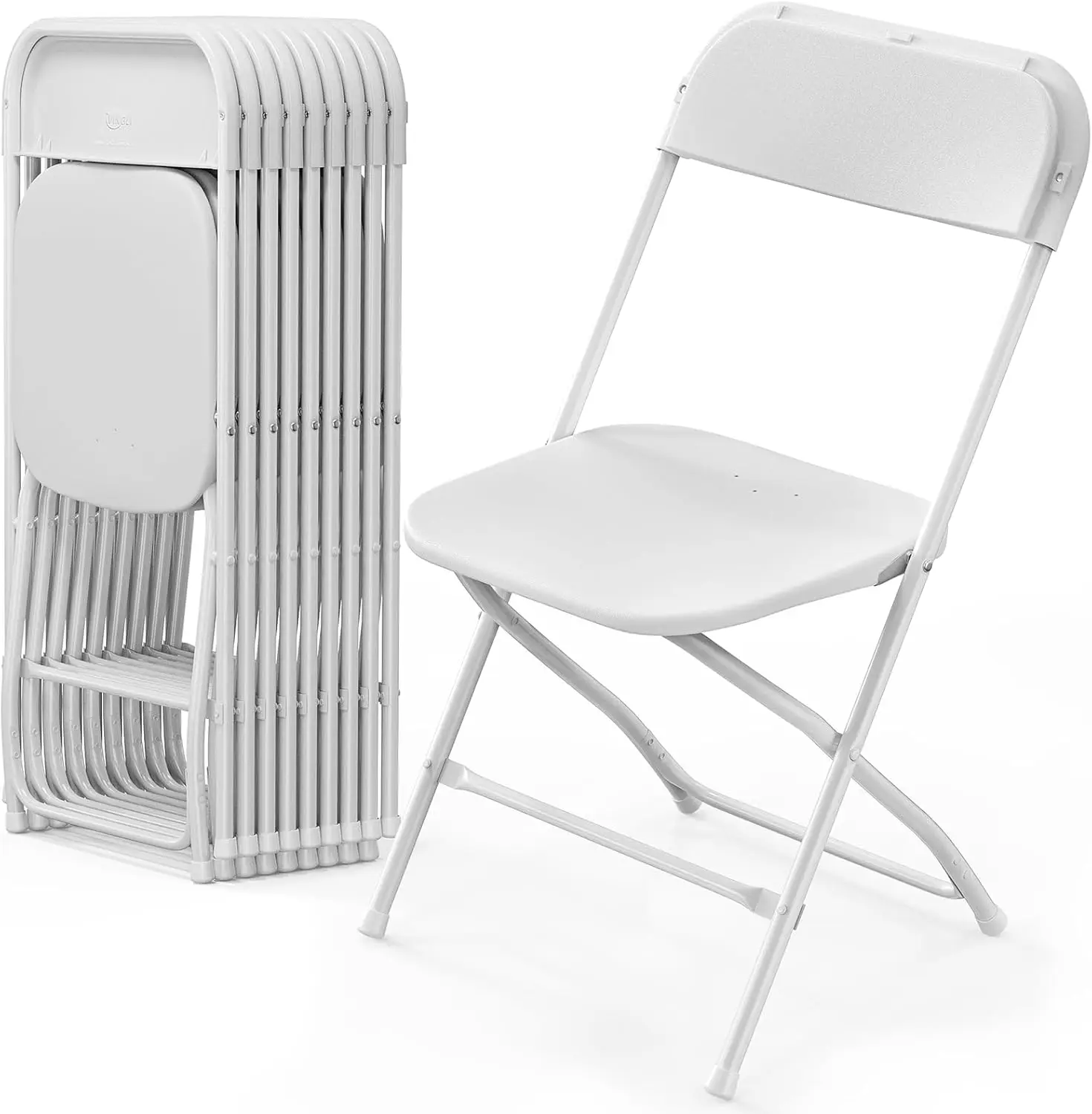 NEW 10 Pack White Plastic Folding Chair, Indoor Outdoor Portable Stackable Commercial Seat with Steel Frame 350lb. Capacity
