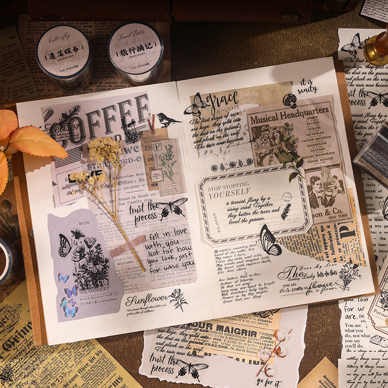 Yoofun 5x300cm Vintage English Writing Lyrics Letters Forest PET Tape Retro Style Scrapbooking Journal Masking Tape