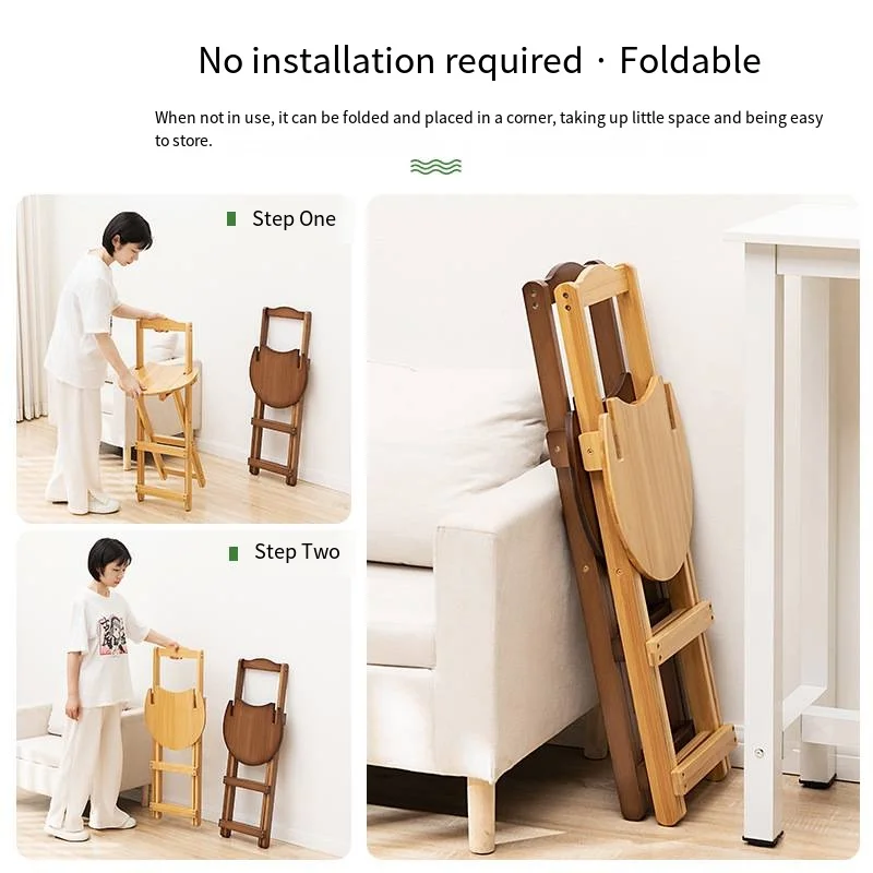Bamboo Foldable Bar Chair Portable High Counter Stool Space Saving with Backrest Nordic Coffee Shop Dining Furniture