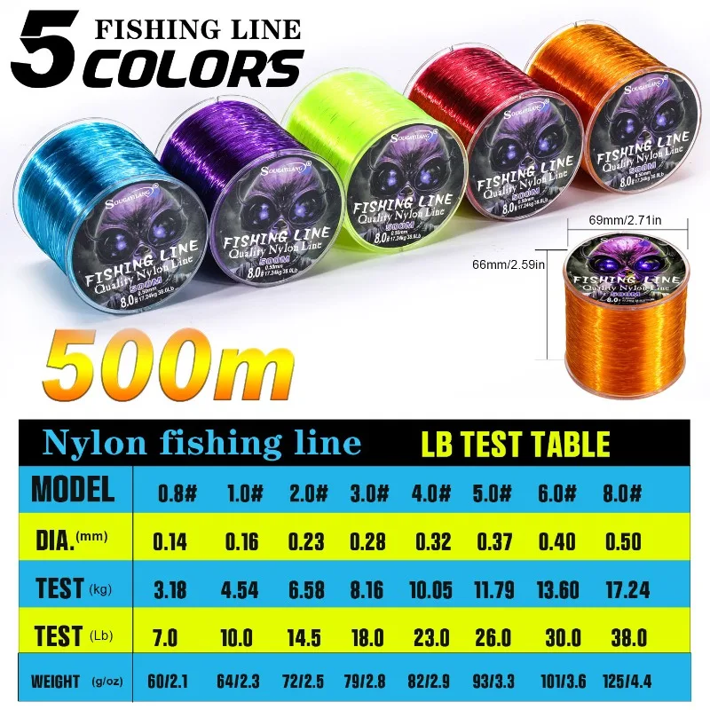 Sougayilang 500m Lenza da pesca in nylon Max Drag 7-38LB Linea in nylon super resistente Giappone Monofilamento Acqua salata Linea d'acqua dolce Pesca