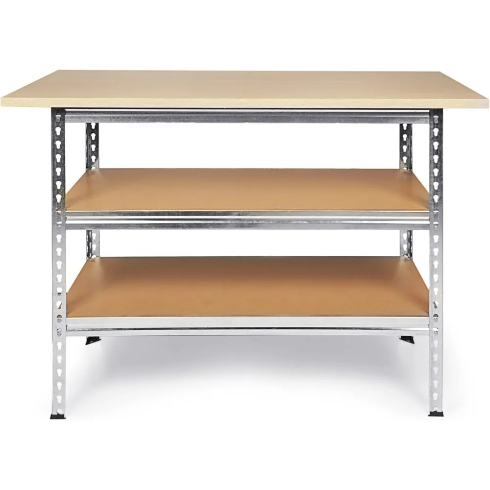 Arbeitsbank Uwe 120cm Metallregal und Arbeitsplatz mit höhenverstellbarem Einlegeböden Packtisch verzinkt 92cm