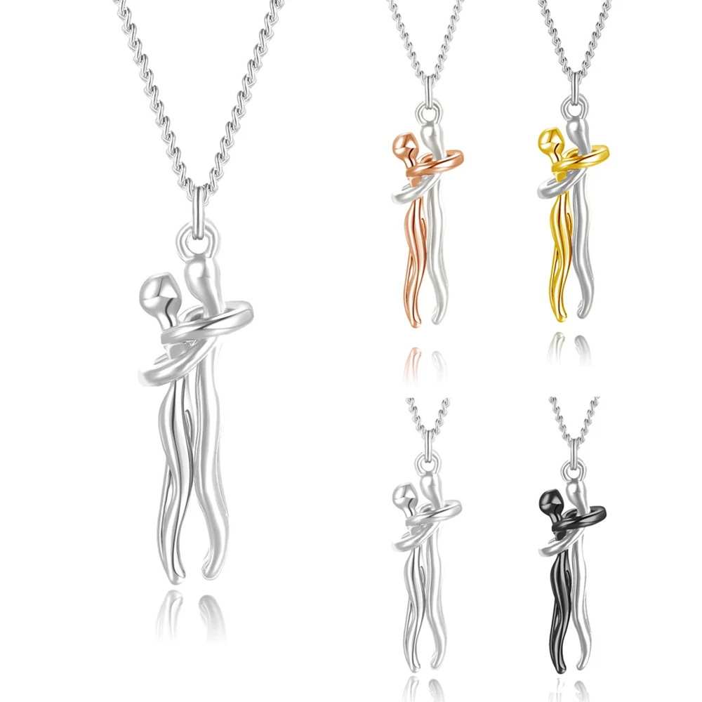 Collana chic con ciondolo abbraccio nero per coppie: elegante simbolo d'amore, perfetta per feste e abbigliamento quotidiano