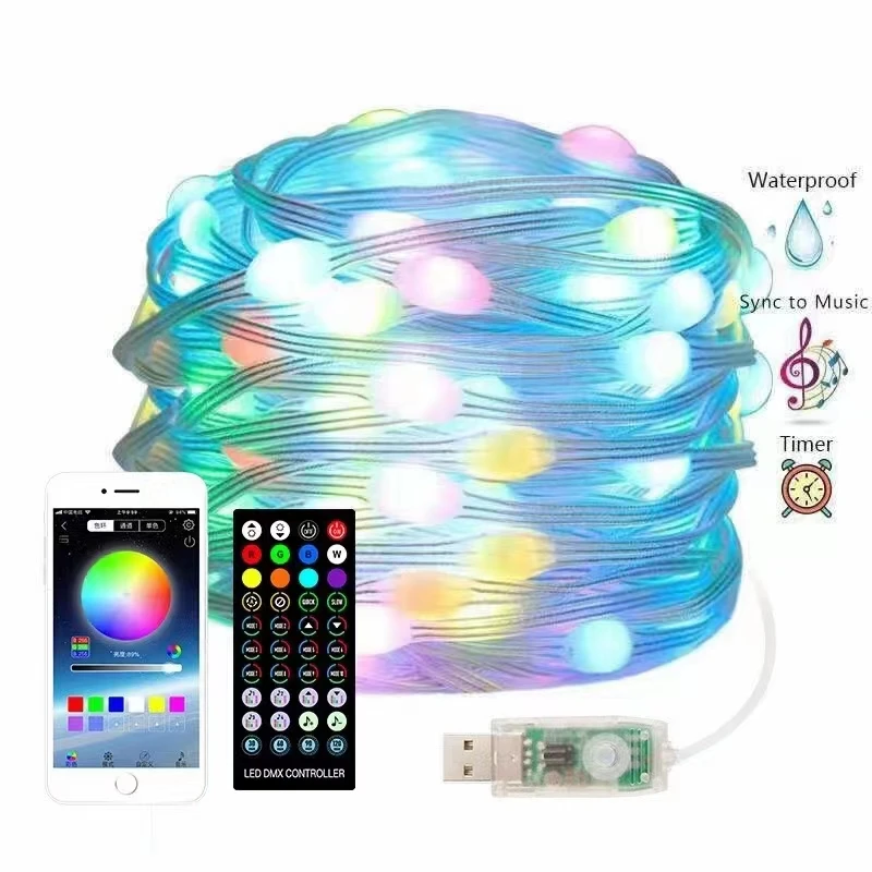 Guirnalda inteligente de Año Nuevo 2024, guirnalda de luces remotas para exteriores, 20M, 200LED, RGB, BT, luces de hadas para jardín, boda, decoración navideña