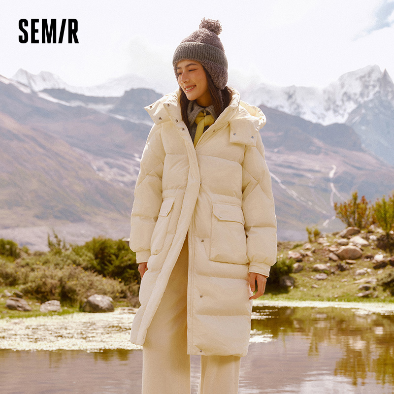 Semir para baixo casaco feminino longwaterproof à prova de óleo à prova de manchas quente 2025 inverno novo solto com capuz versátil jaqueta mulher