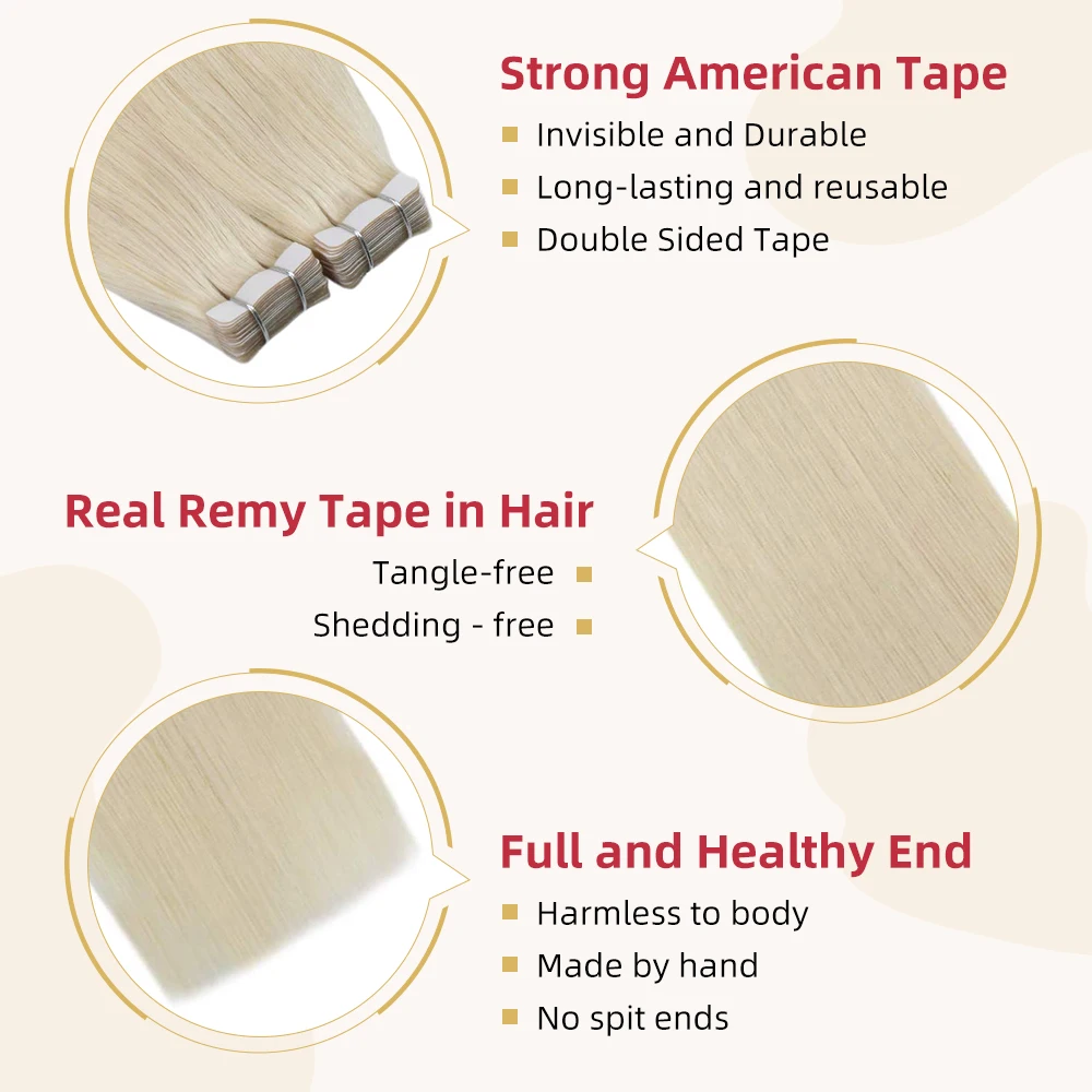 Moresoo เทปผมต่อมนุษย์ธรรมชาติ Silky ตรงบราซิลแพลทินัมสีบลอนด์ #60เทปกาวติดผม Extensions