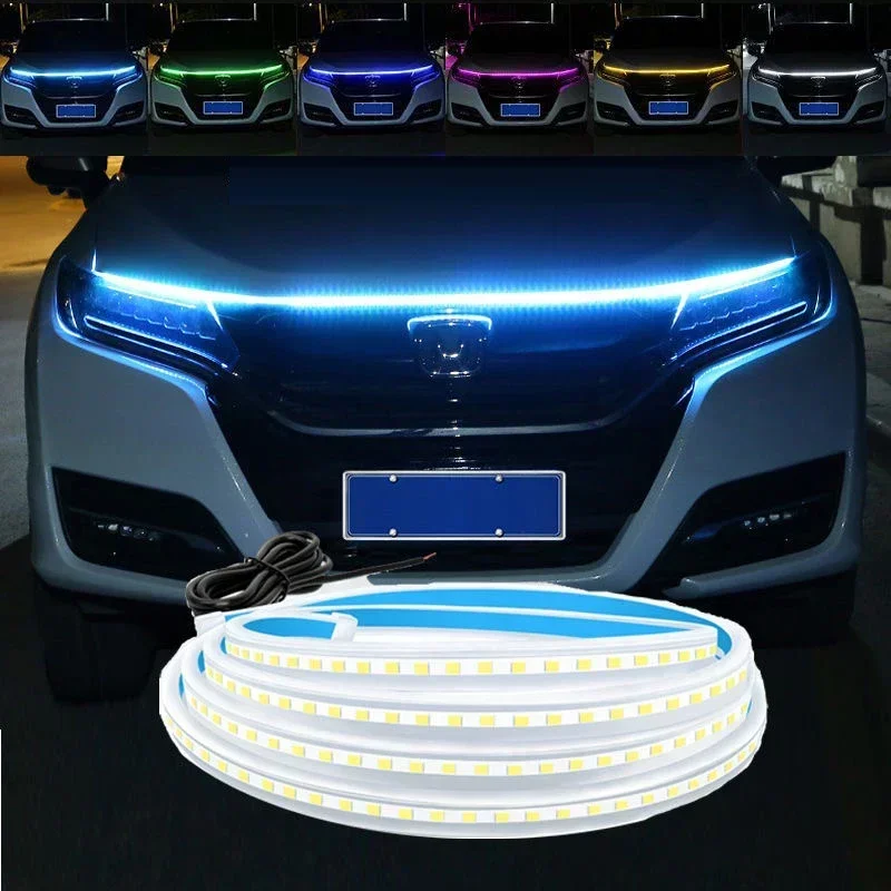 120cm 150cm 180cm digitalização de partida led luz do capô do carro luz circulação diurna universal flexível dinâmico carro drl 12v luz ambiente