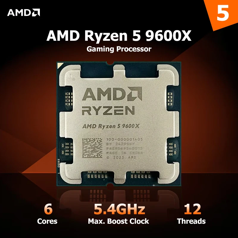 Novo processador de jogos amd ryzen 5 9600x 65w 4nm l3 = 32m 5.4ghz 6 núcleos 12 threads r5 9600x ddr5 soquete am5 mas sem ventilador