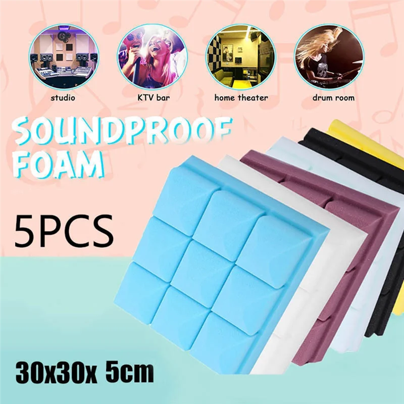 AEE3-Acoustic Foam Panels, 5 Pack 30X30x5cm Mushroom Studio Wedge Tiles, Sound Panels Sound Proof Foam Panels