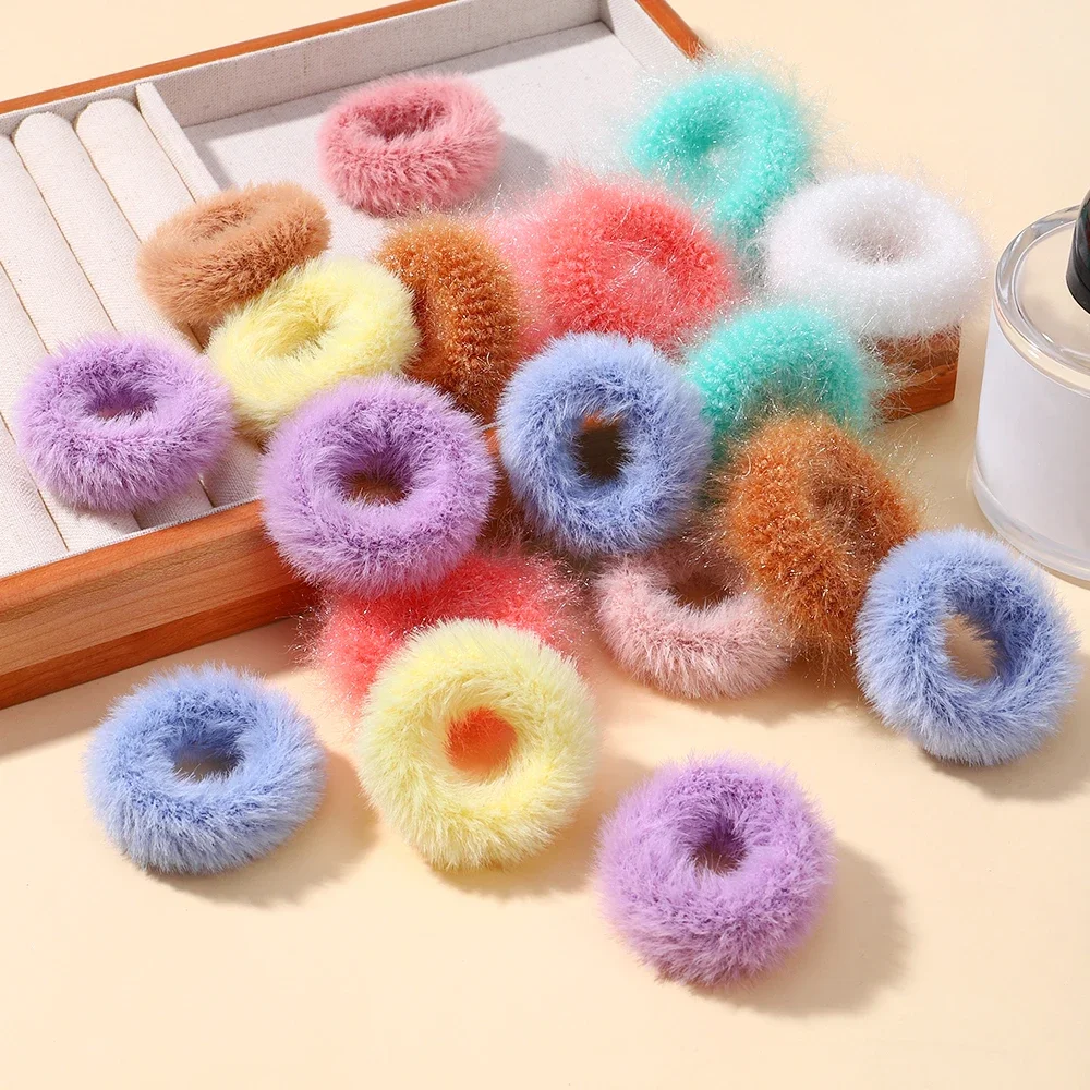 5 unids/lote, nueva banda elástica para el cabello, lazo para el cabello para niña, Color de felpa, cuerda para el cabello a juego, soporte para cola de caballo, accesorios para la cabeza, venta al por mayor
