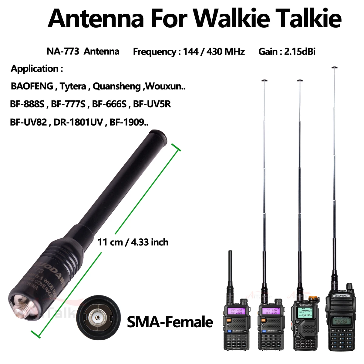 Quansheng UVK5 BAOFENG UV5R Hand-Teleskop-Verlängerungsantenne UHF/VHF-Funkgerät NA-773SMA-F 136 ~ 174 MHz 400 ~ 470 MHz