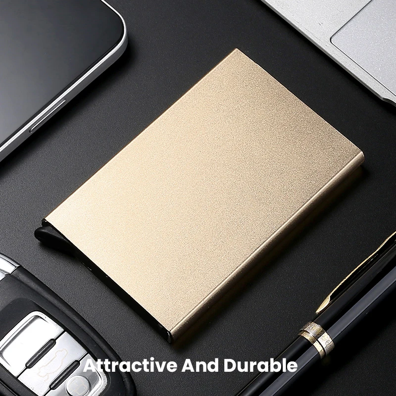 Slim Pop Up กระเป๋าสตางค์ Minimalist ผู้ถือบัตรเครดิตสําหรับผู้ชายผู้หญิง RFID Blocking Mini กรณีโลหะ