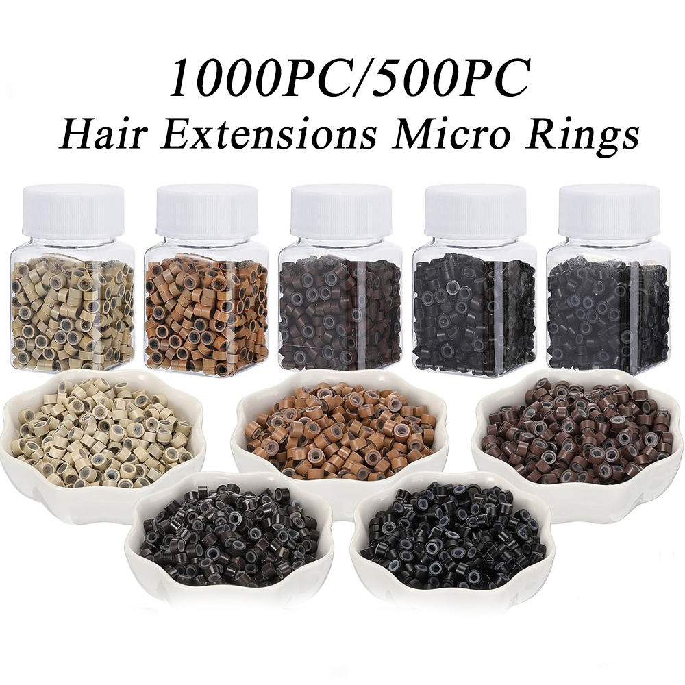 500 stks veelkleurige Micro Links Haarverlenging Kralen Siliconen Gevoerd Hair Extensions Ringen voor Professionele Salons Extensions Tool