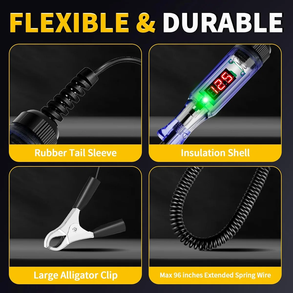 Pantalla Digital de 6/12/24v48v CC, Cable de resorte extendido, probador de circuito de voltaje Digital automotriz, pluma de prueba de luz automotriz para camión
