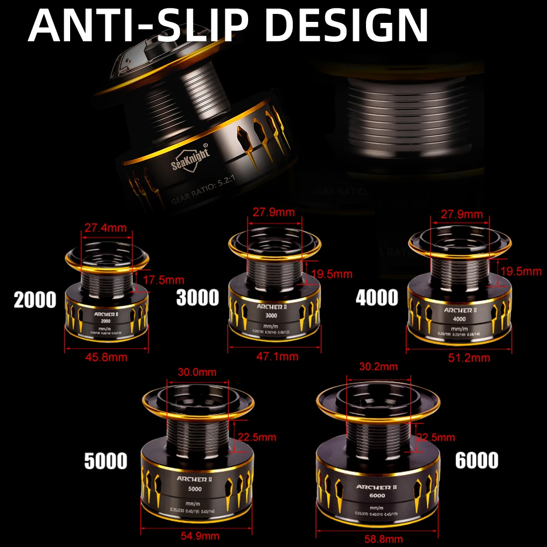 SeaKnight ยี่ห้อ ARCHER2 Series 5.2: 1 4.9: 1 Spinning Reels ล้อตกปลา 12-28LB Power Super Strong CNC Spool ตกปลาน้ําจืด