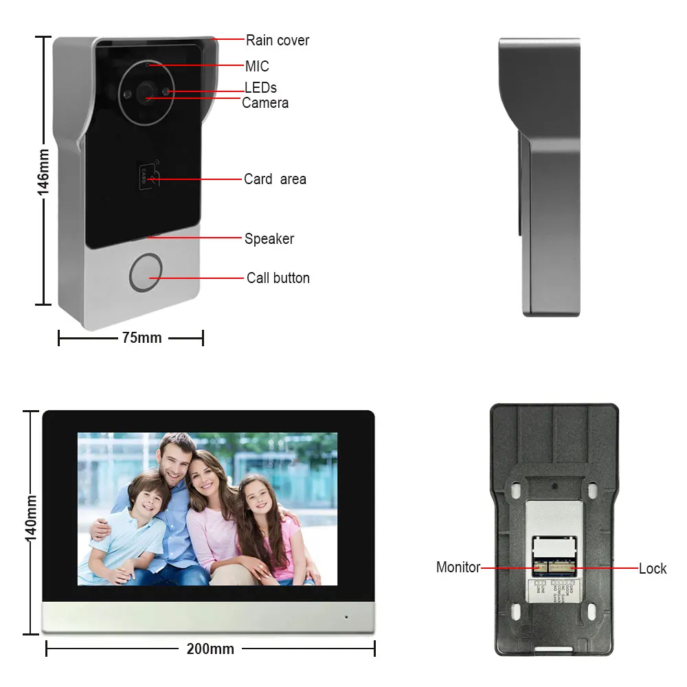 Smart TUYA 1080P 7 Inch Touchscreen Wifi Video Deurbel 2 Draad Video Intercom 32G Kaart Rceord Kit bewegingsdetectie ID Unlcok