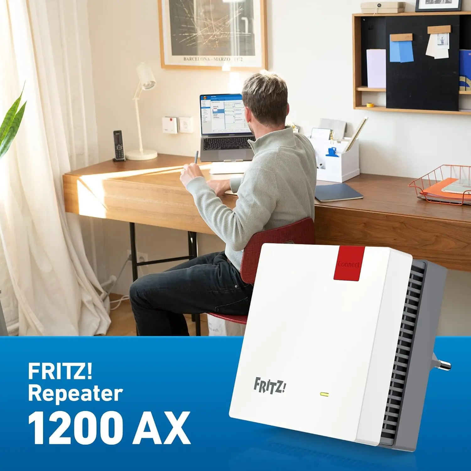 SONO FRITZ! Repeater 1200 AX (ripetitore Wi-Fi 6) dotato di due unità radio (banda 5 GHz (fino a 2.400 Mbps) 2,4 GHz (fino a 600 Mbps), versione in lingua tedesca)