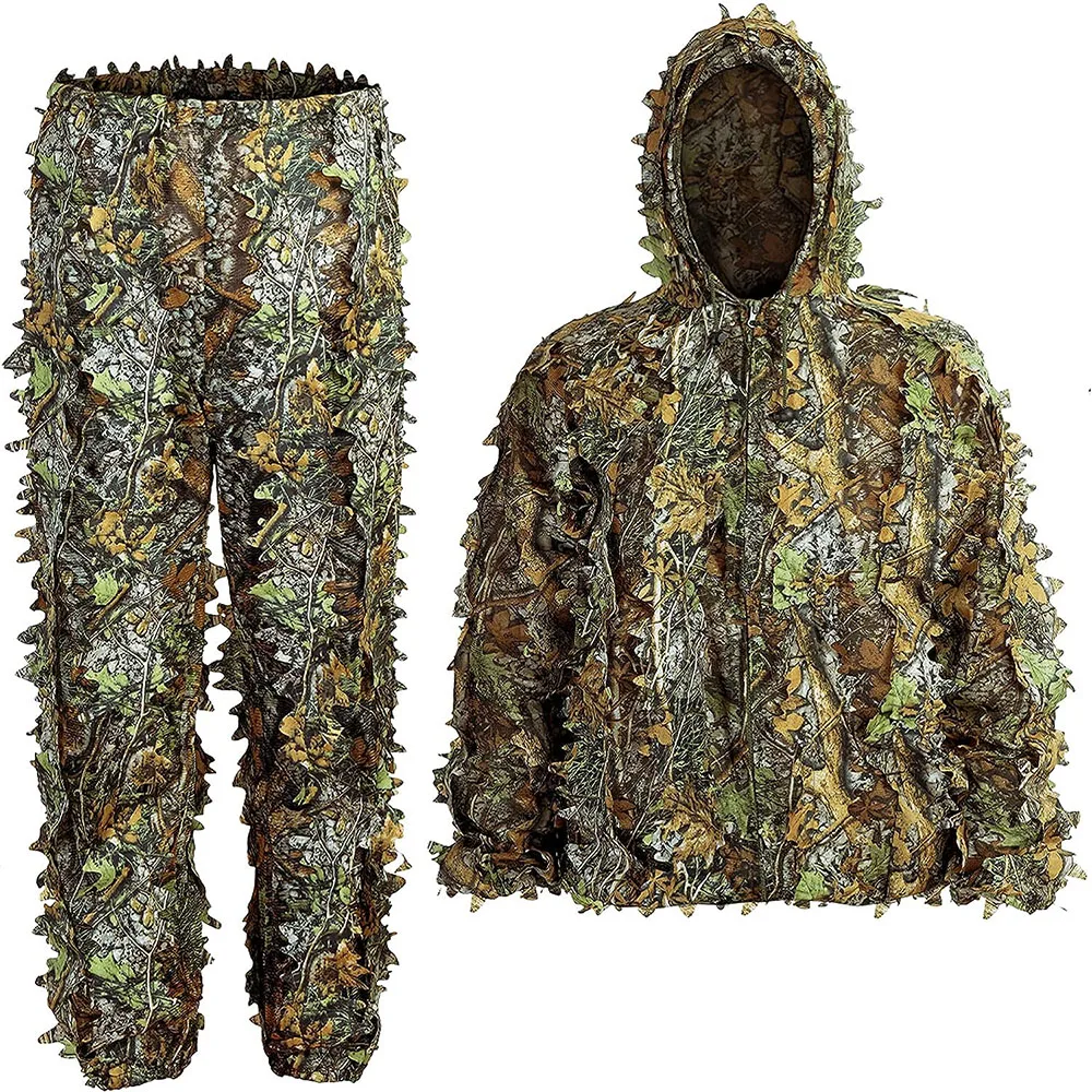 Traje Ghillie para hombres, mujeres y niños, ropa de caza de camuflaje biónico con hojas 3D, traje de tiro CS, conjunto de ropa de combate táctico
