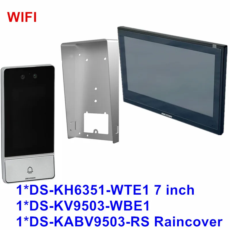 Hik Wireless IP Video System DS-KV9503-WBE1 Facial Recognition Door Station POE WIFI 7Inch Indoor Monitor Display and Rain Cover