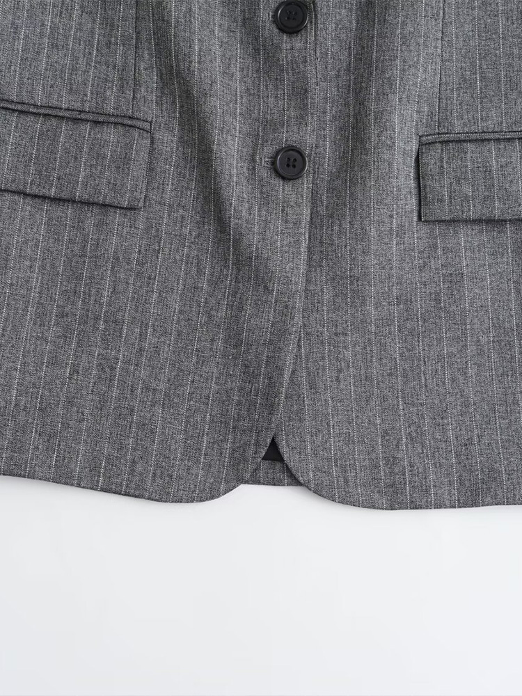 Willshela moda damska z kieszeniami w paski marynarka z pojedynczymi piersiami Vintage karbowany dekolt z długimi rękawami kobiece eleganckie stroje damskie