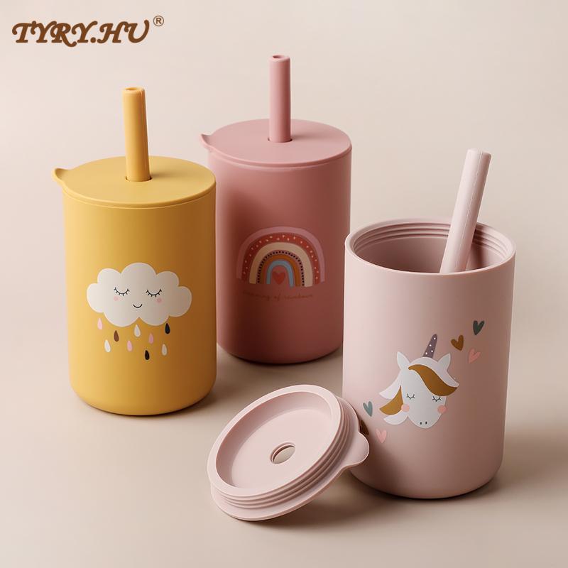 150ML Cho Bé Drinkware Straw Cup Bé Học Tập Bình Bú Chống Nóng Chống Rò Rỉ Silicone Bộ Đồ Ăn Cho Bé Nước