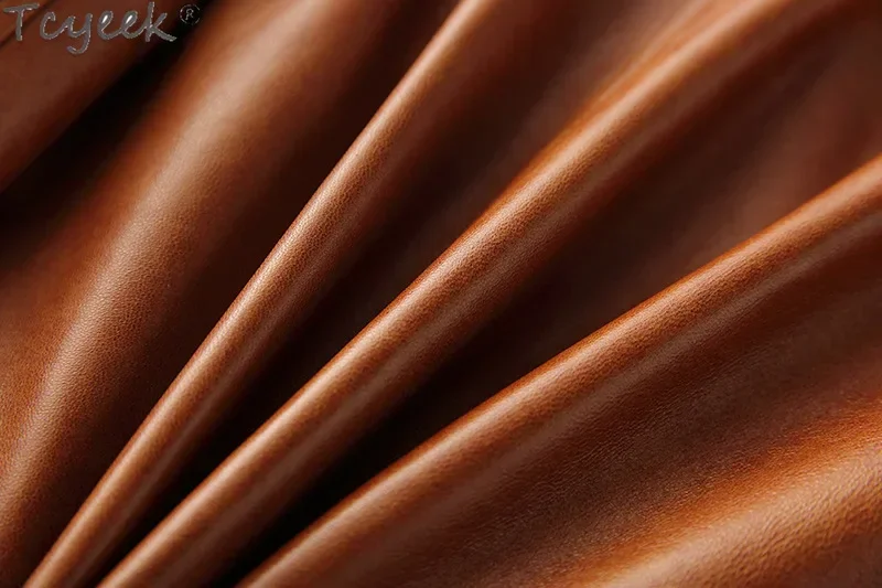 Tcyeek-女性のオートバイの革のジャケット,本物のシープスキンコート,ストリートウェア,秋の服,2021