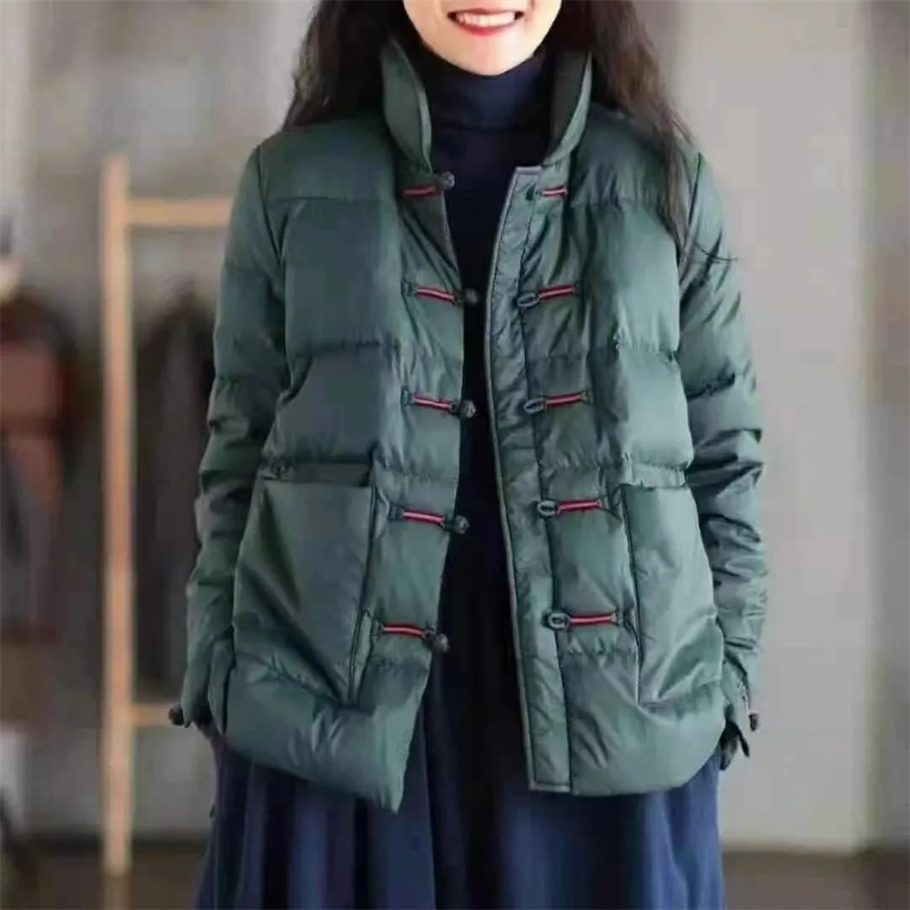 เสื้อแจ็คเก็ตผ้าฝ้ายผู้หญิงสไตล์จีน Retro ปุ่ม Vp Collar น้ําหนักเบา CottonJacket แจ็คเก็ตผ้าฝ้ายหลวมแจ็คเก็ตสไตล์ชาติพันธุ์