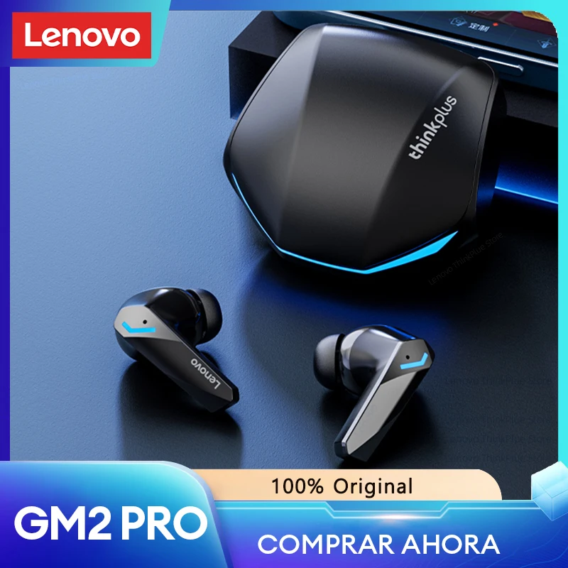 Lenovo Auriculares Inalámbricos GM2 Pro Originales, Cascos con Micrófono, Baja Latencia, Modo Doble de Juegos, Llamadas en HD, Audífonos con Bluetooth 5.3