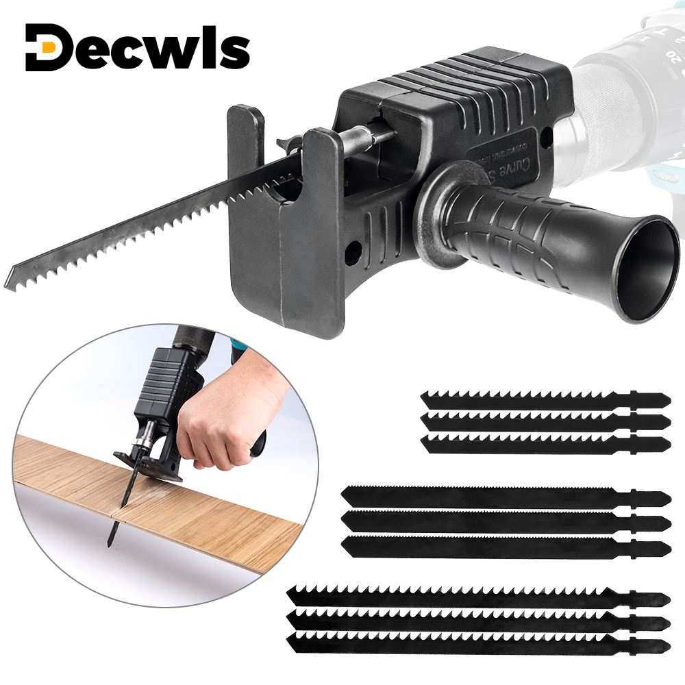 Adaptador de sierra alternativa portátil, 3/9 piezas de hoja de sierra eléctrica, sierra de calar modificada, máquina cortadora de madera, herramientas de carpintería para el hogar, adecuado para madera/plástico/metal