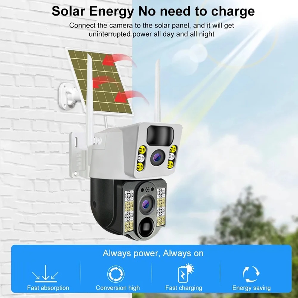 8mp 4k câmera solar sem fio 4g sim ao ar livre lente dupla wifi câmera ip pir visão noturna v380 pro cctv monitor de proteção segurança