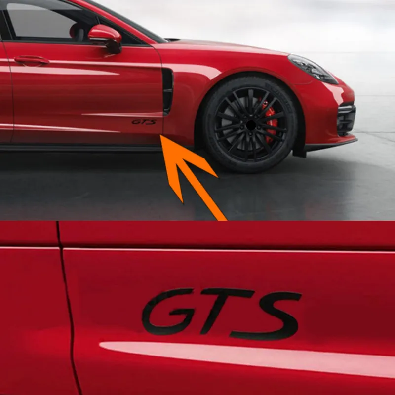 2 uds estilo de coche GTS emblema del cuerpo insignia pegatina para Porsche Panamera Spyder Carrera Macan Boxster Cayman Cayenne 971 911 718