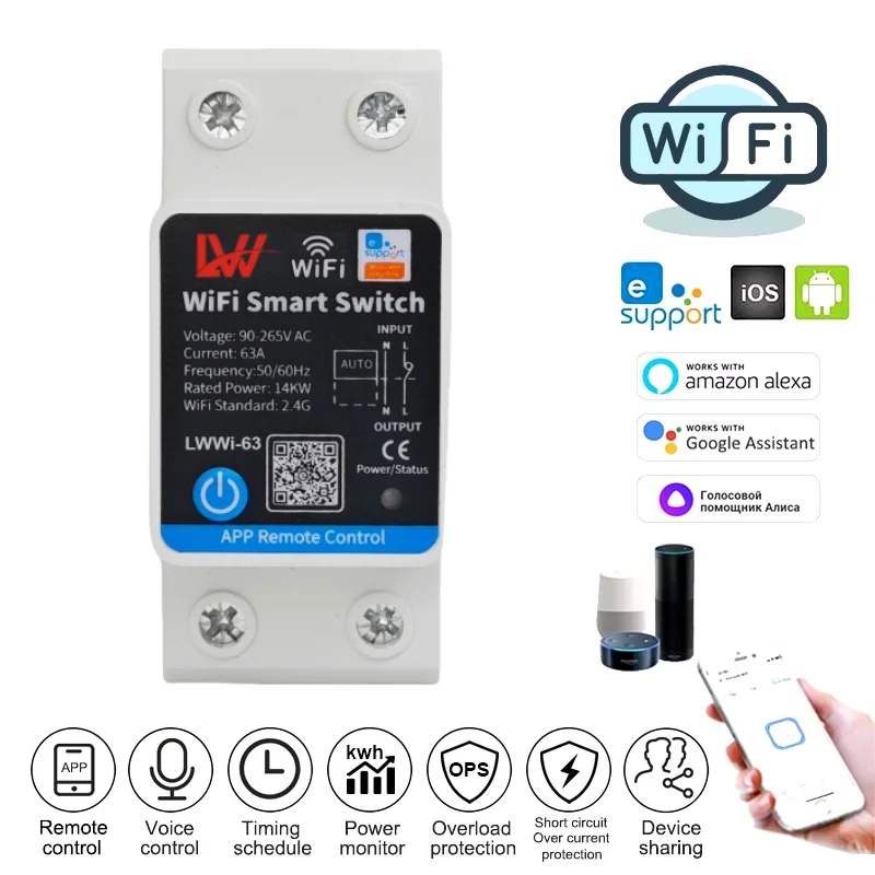 Ewelink 63a medidor de energia wi fi disjuntores inteligentes monitor de energia wi fi medidor de eletricidade medidor de energia monitoramento temporizador relé