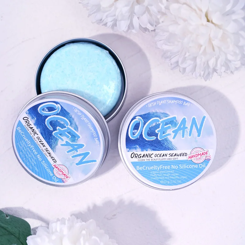Sabonete shampoo com fragrância fresca do oceano, sabonete shampoo à base de plantas, sabonete com sal marinho, limpeza profunda, remoção de óleo, remoção de caspa, smoot