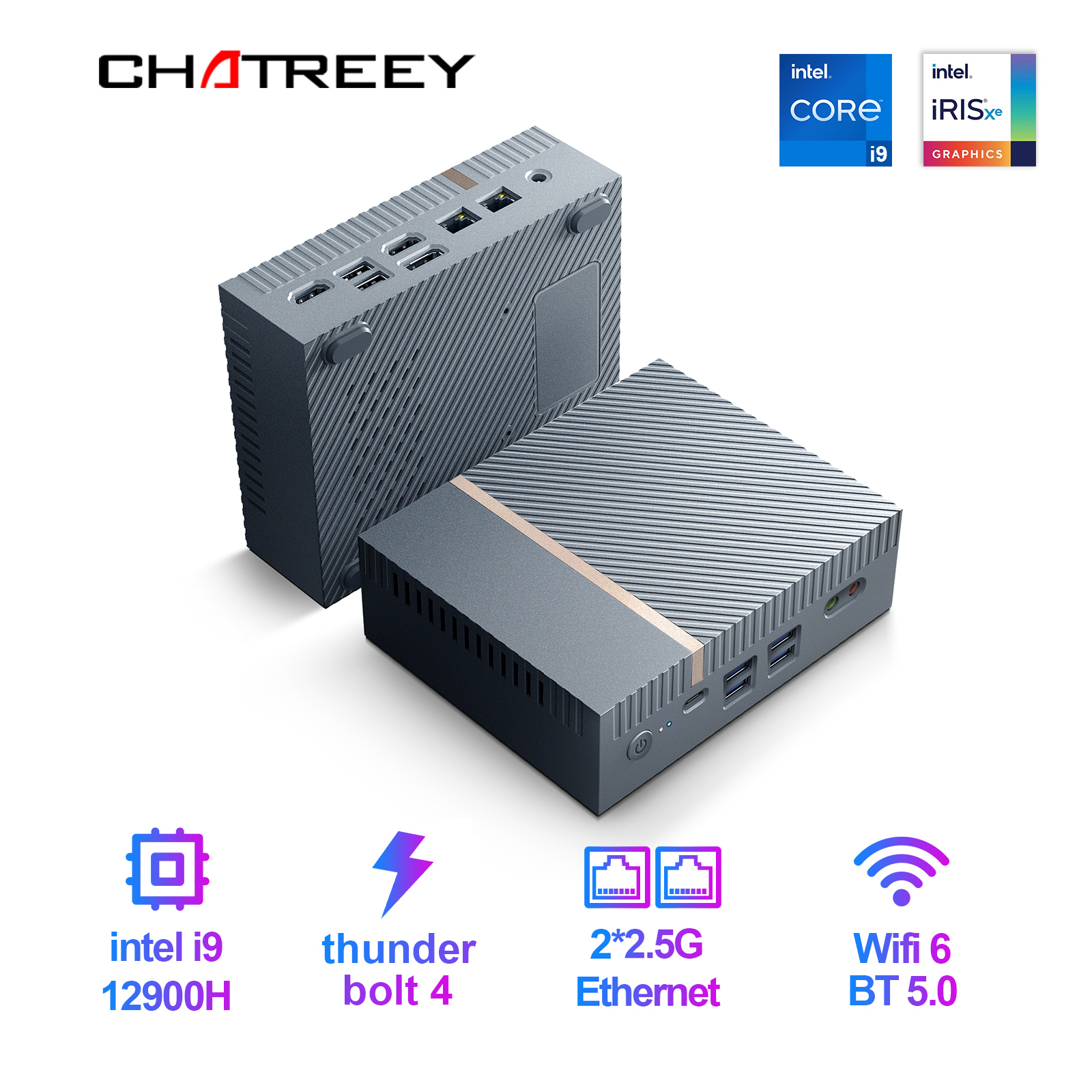 Мини-ПК Chatreey IT12 Intel Core i7 13900H i9 12900H Игровой настольный компьютер 2x2,5G Ethernet PCIe 4,0 Wi-Fi 6 Thunderbolt 4