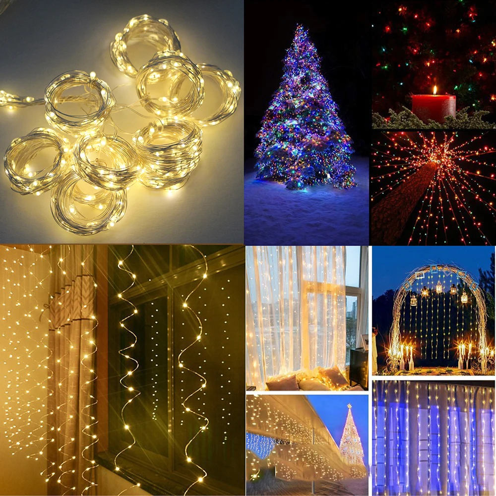 LEDフェアリーライトカーテンクリスマス,USBバッテリー,ストリングライト,新年のパーティー,結婚式,キャンプ,室内装飾用